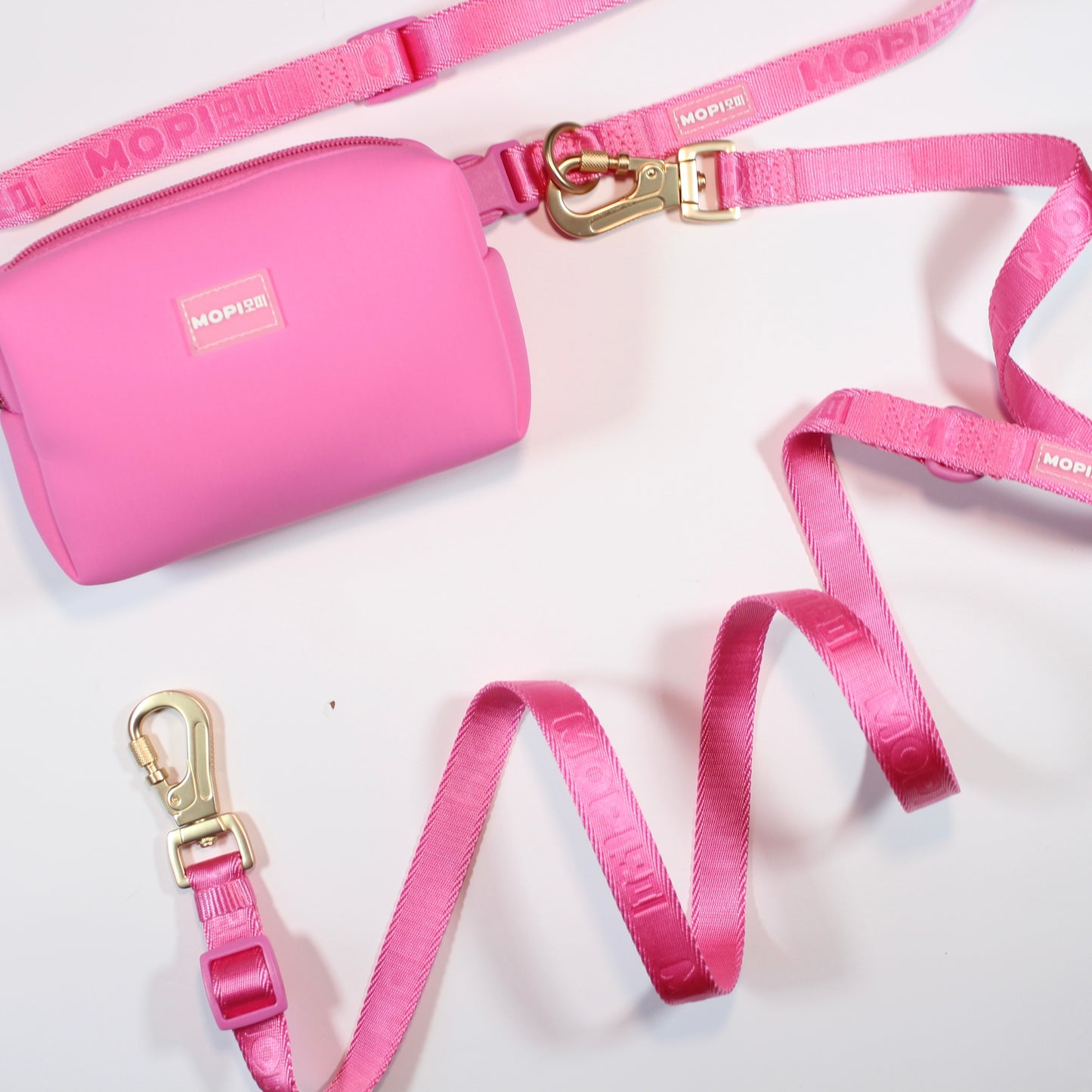 NEW Set Collar + correa + cinturón con mopibag hot pink