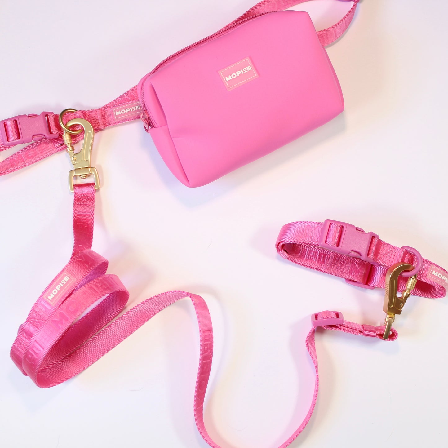 NEW Set Collar + correa + cinturón con mopibag hot pink
