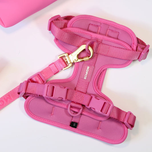 NEW Set Arnés+ correa + cinturón con mopibag  hot pink